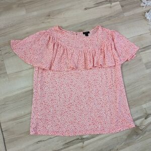 pink floral ruffle Ann Taylor Factory top key hole detail on back